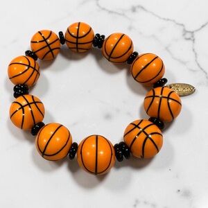 Basketball Stretch Bracelet | Sports Fan Jewelry| Orange & Black Beaded Bracelet